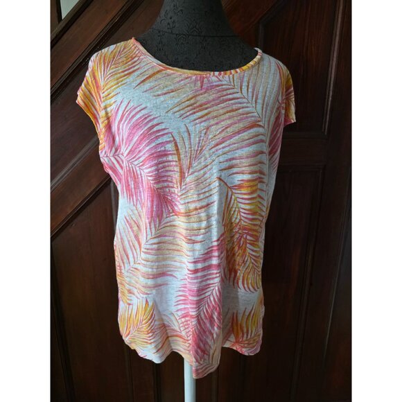 Womens Tahari Linen Tropical Print Top Size L - Picture 1 of 7